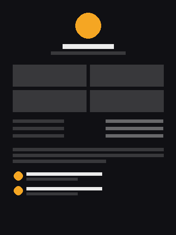 Pré-visualização do modelo Artista visual (Criativo): perfil, galeria, eventos, texto e contato